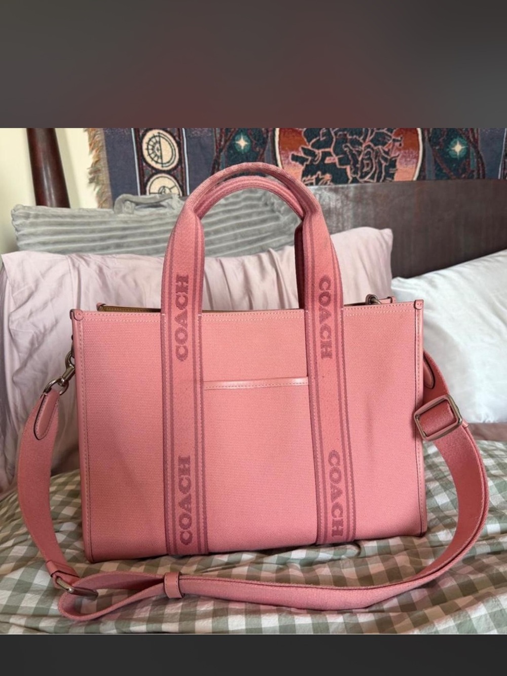 Coach Pink Signature Strap Tote